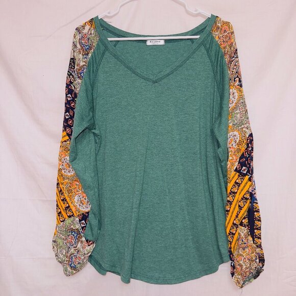 Amazon Branded Green Paisley Print Sleeve Pullover Top women's size large - Picture 1 of 7